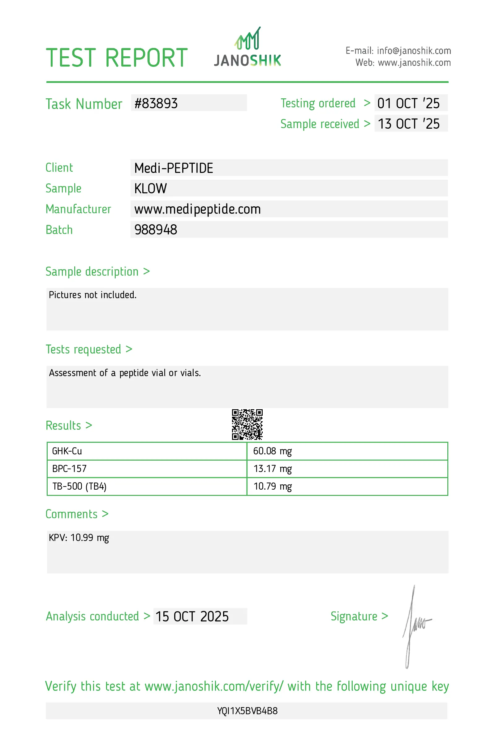 KLOW & GLOW Certificate of Analysis